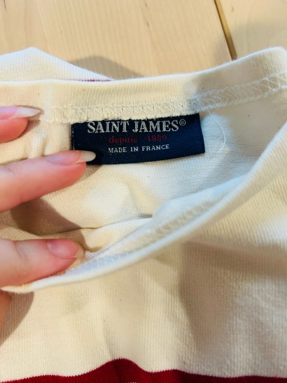 Saint James Authentic Breton Striped Shirt - Cream & Red - XS - Picture 3 of 4